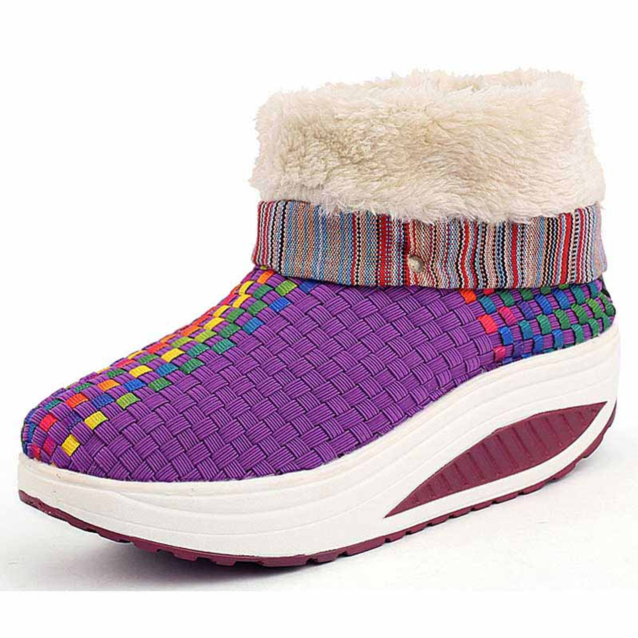 Purple Rainbow Winter Slip On Rocker Bottom Shoe Boots Womens