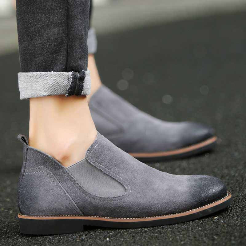 Dark grey retro leather urban slip on dress shoe Mens dress shoes
