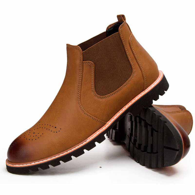 Brown leather Brogue slip on dress shoe boot Mens dress shoes online