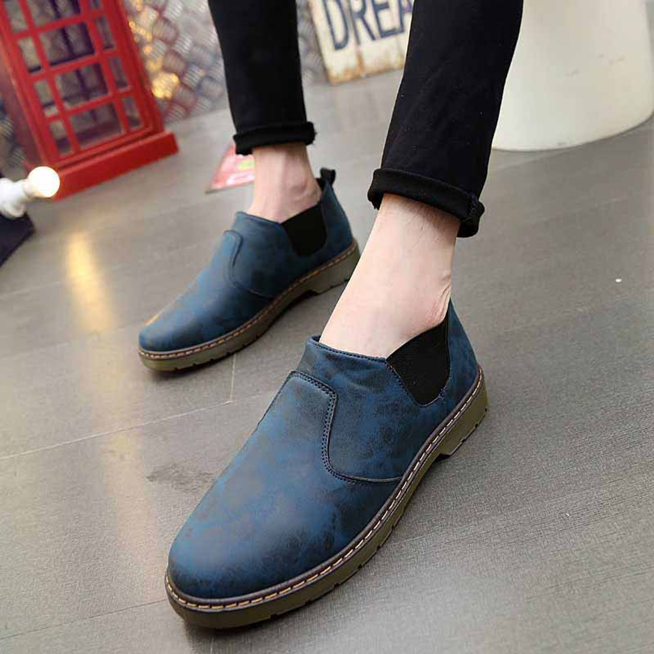 Blue Retro Leather Casual Slip On Dress Shoe Mens Dress Shoes Online 1301ms 7810