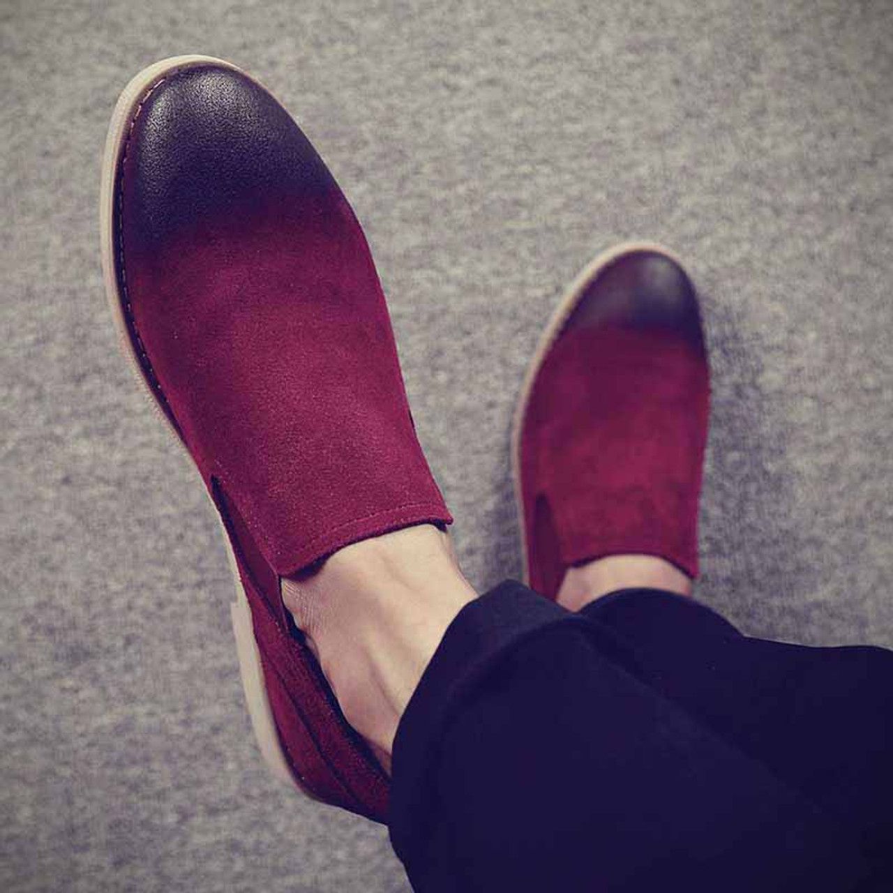 Red retro leather slip on work dress shoe | Mens dress shoes online 1311MS