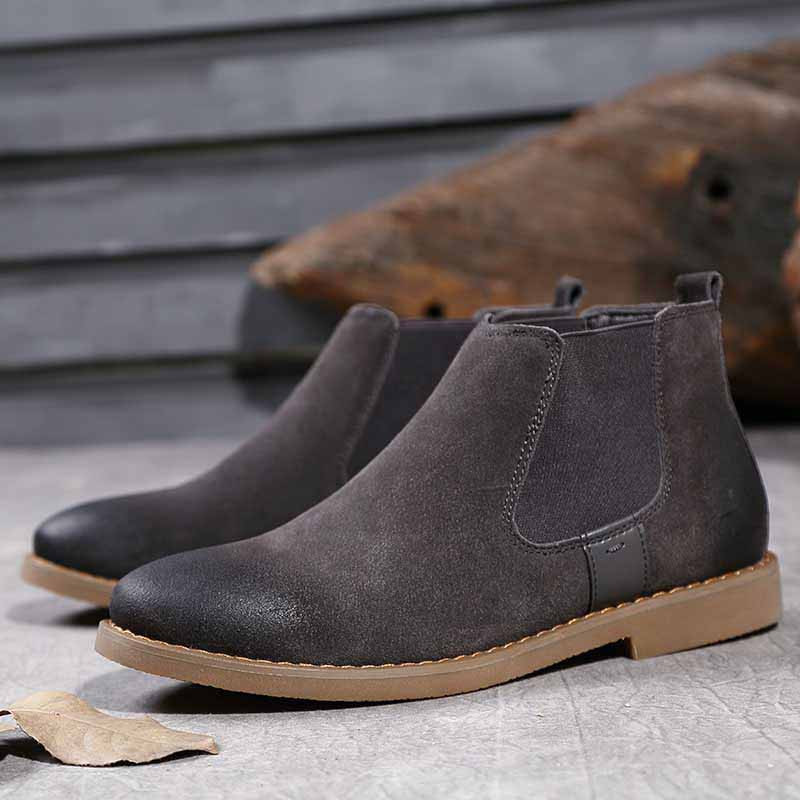 Grey retro leather slip on dress shoe boot Mens boots online 1312MS