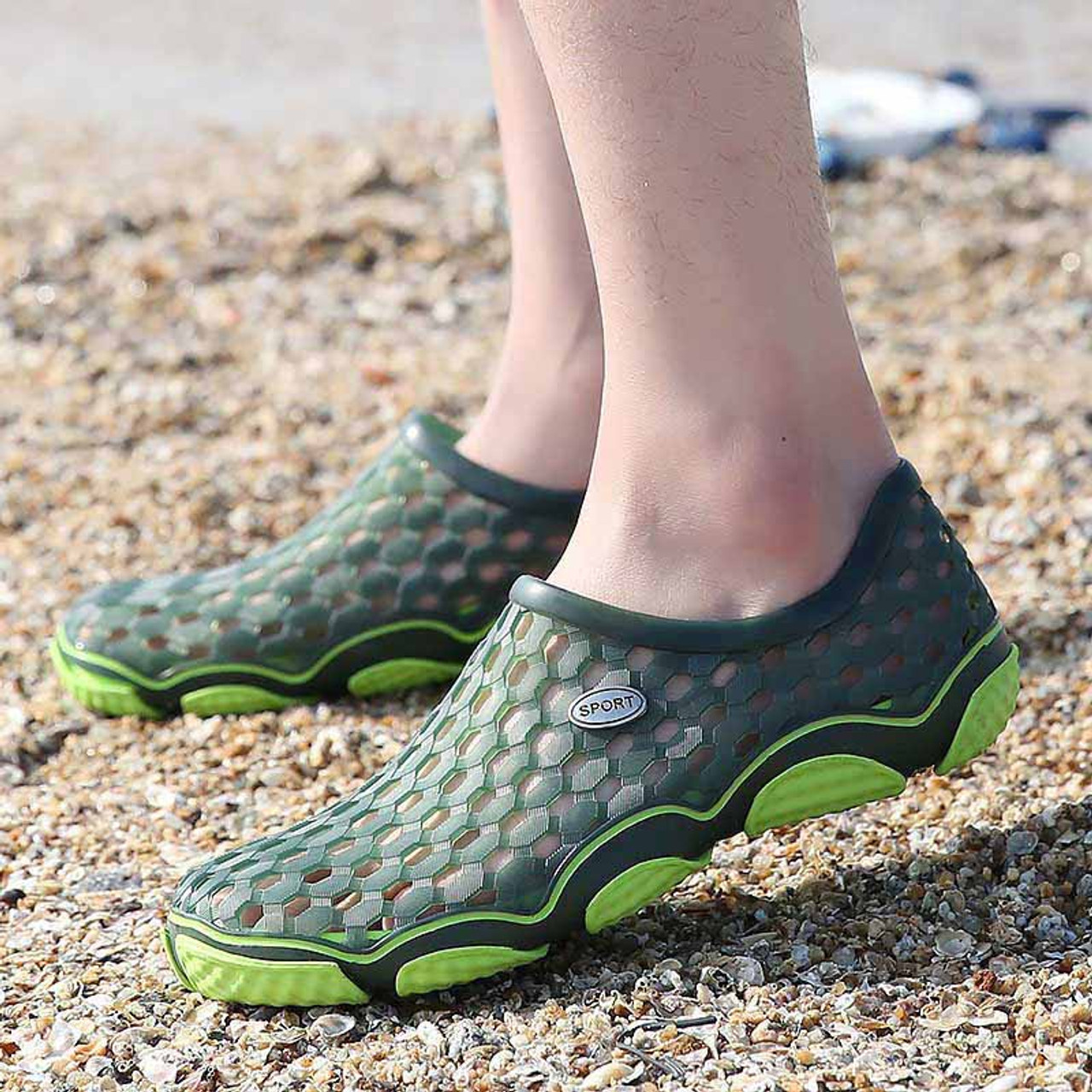 Green color hollow out slip on shoe sandal Mens shoe sandals online 1321MS