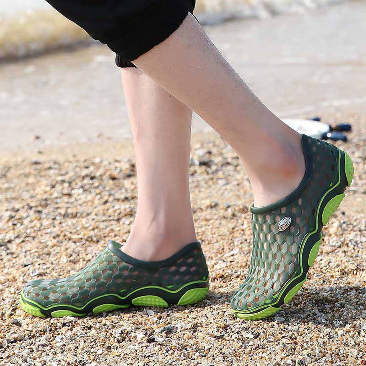 Green color hollow out slip on shoe sandal | Mens shoe sandals online ...
