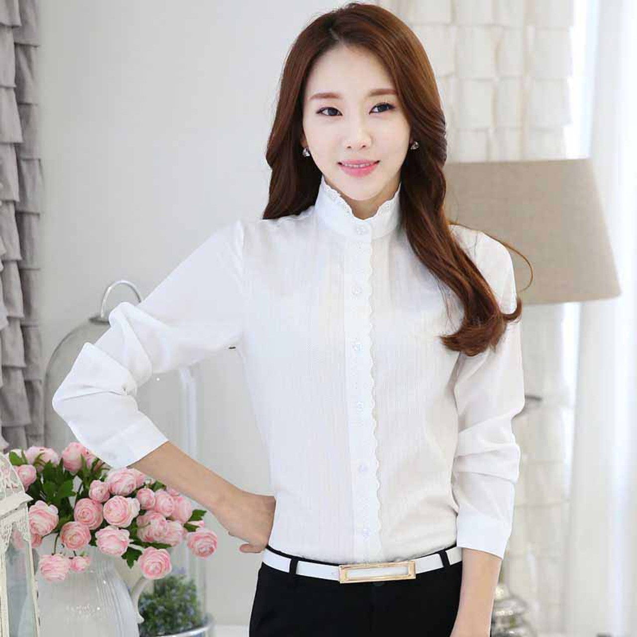 WOMEN'S COTTON EMBROIDERY LONG SLEEVE BLOUSE