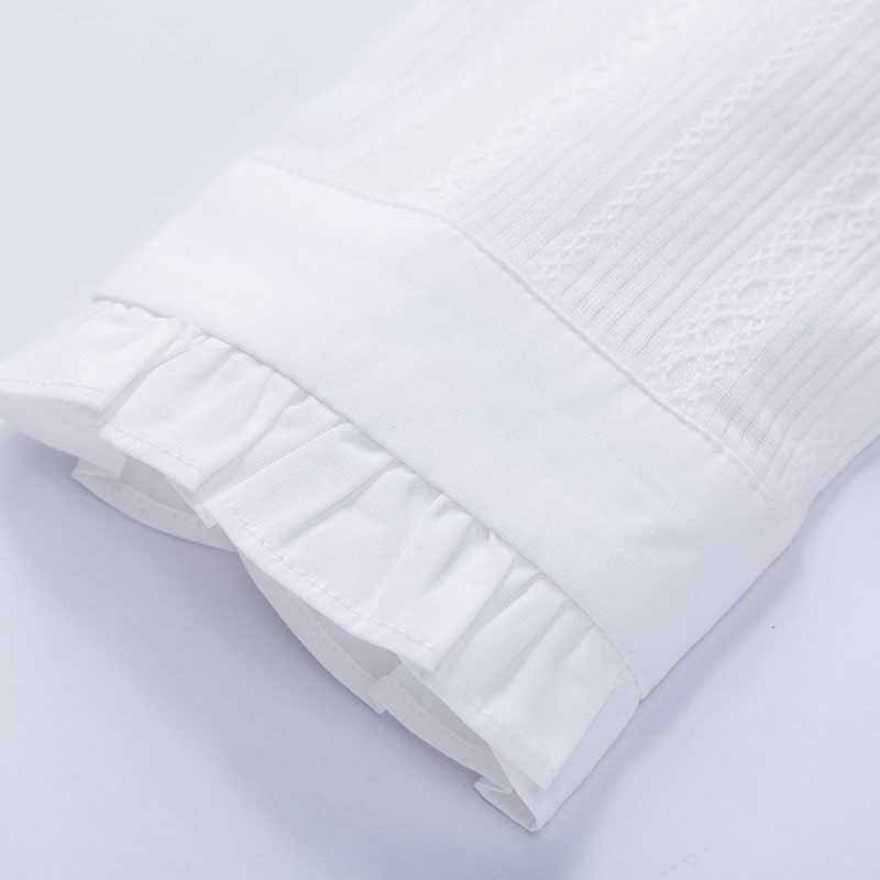 White lace stripe long sleeve cotton button shirt Womens tops shirts