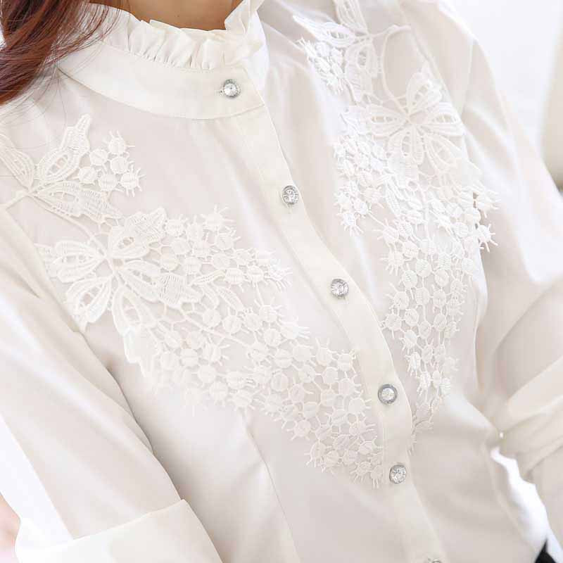 White floral lace long sleeve button shirt Womens tops shirts online