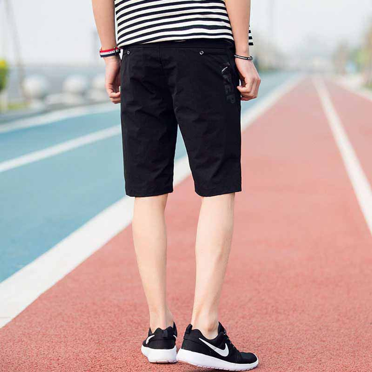 Keep casual black short pants elastic waist | Mens shorts online 1001MP