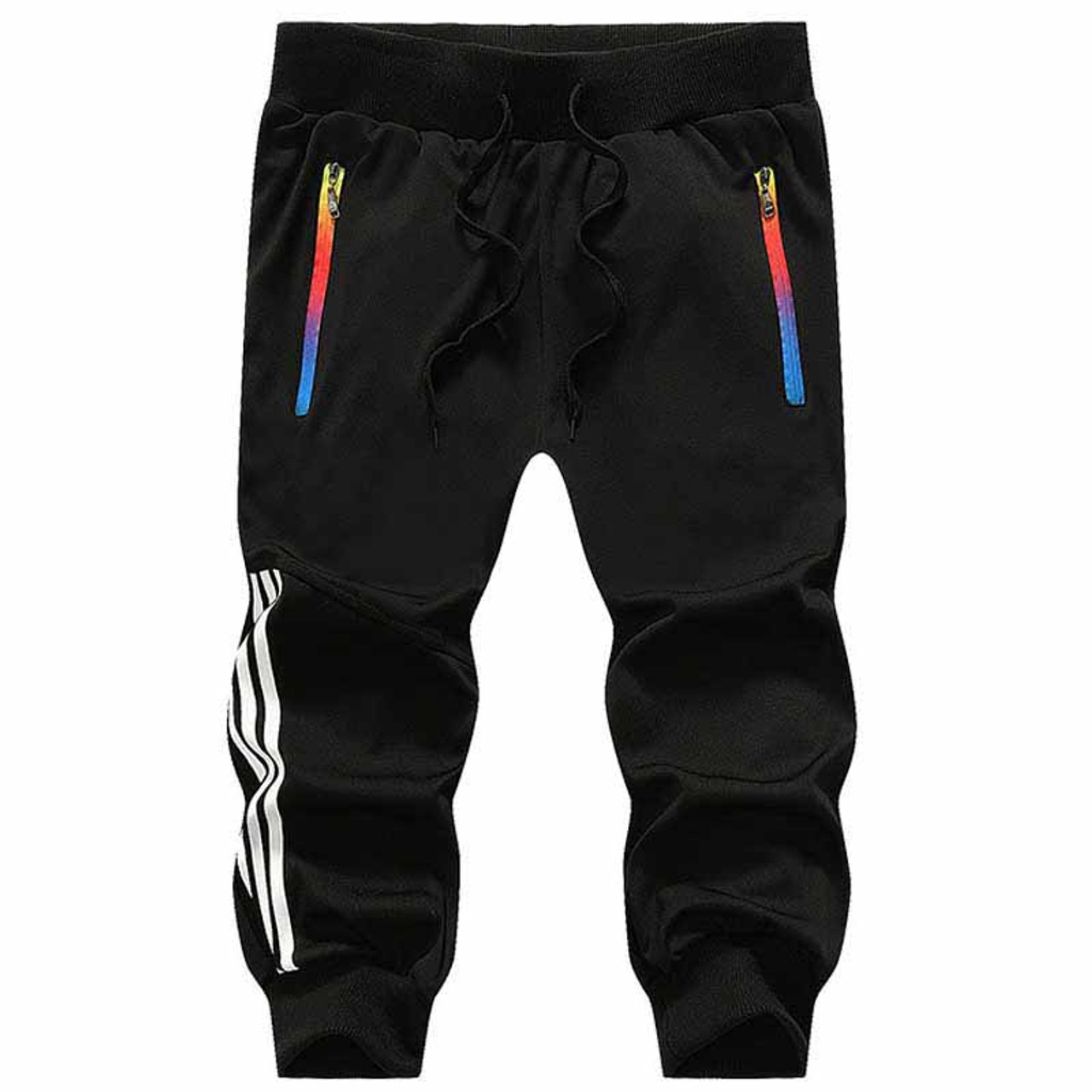 Black short casual stripe pattern stretch waist | Mens shorts online 1003MP