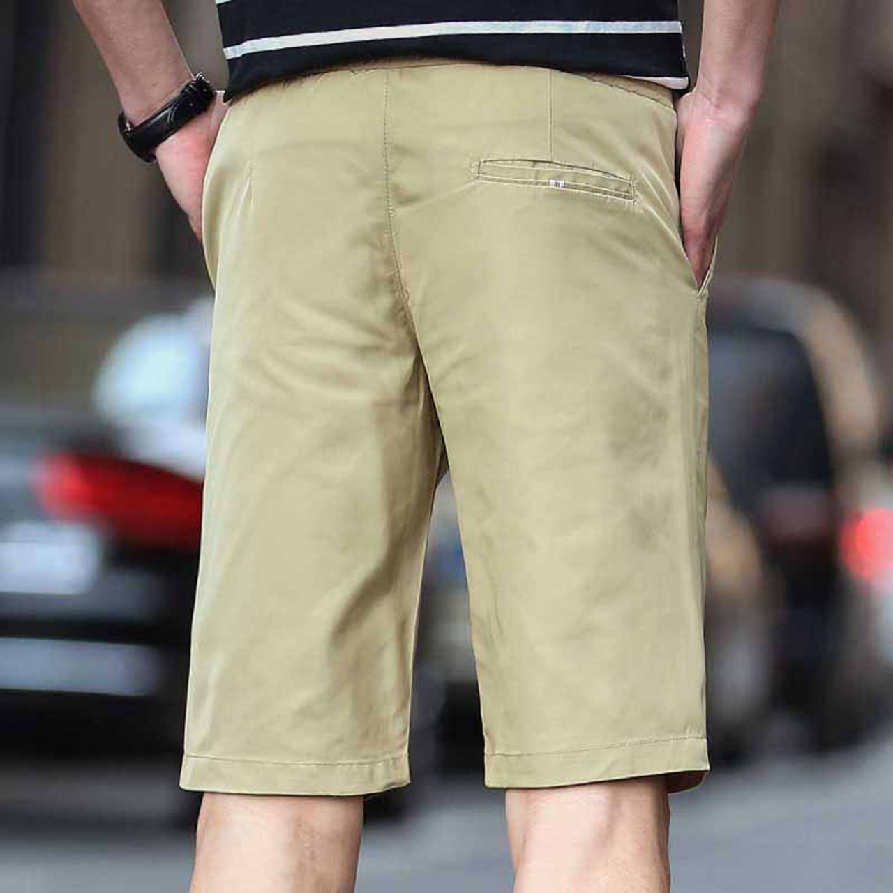 Brown short casual label print elastic waist | Mens shorts online 1006MP