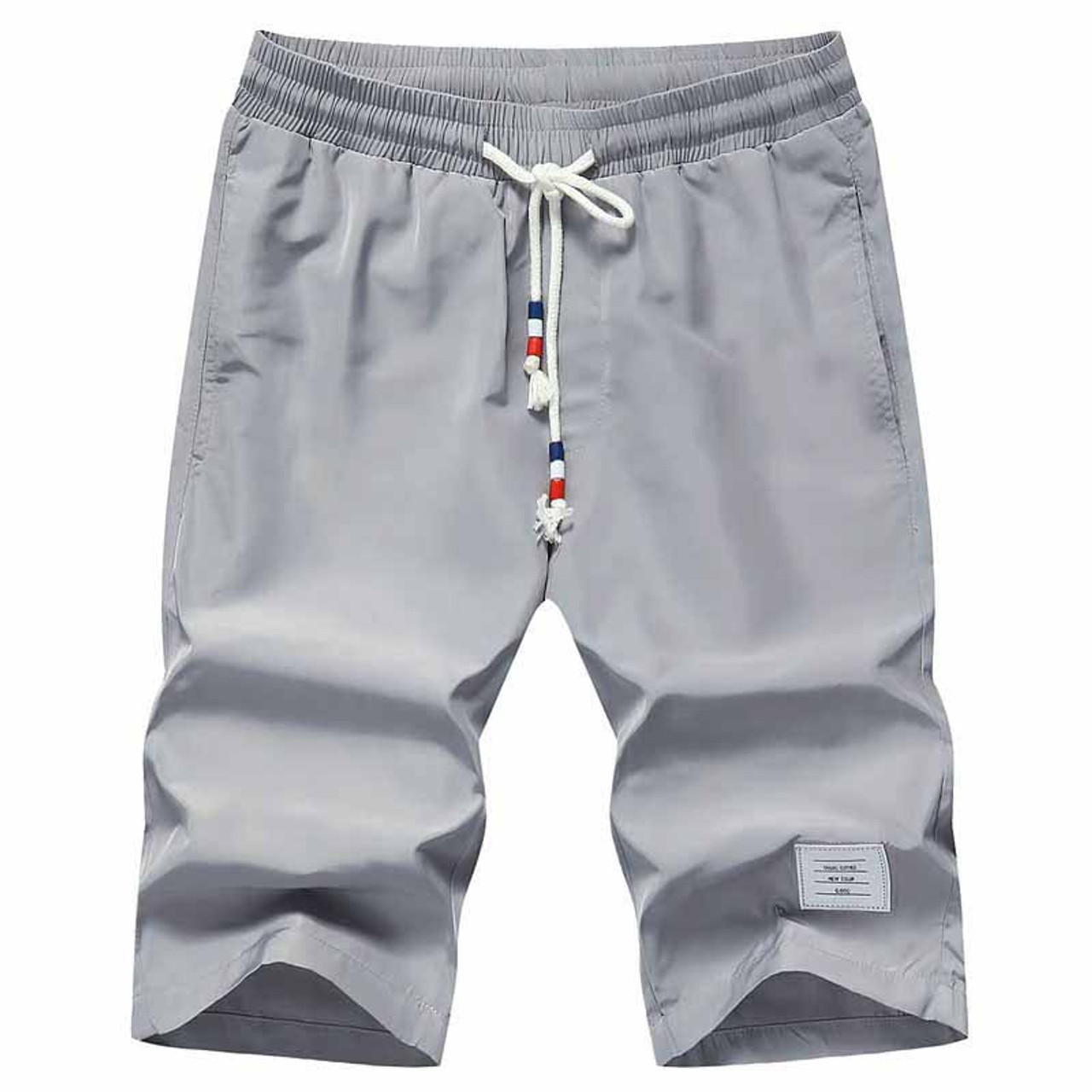 Grey short casual label print elastic waist | Mens shorts online 1007MP