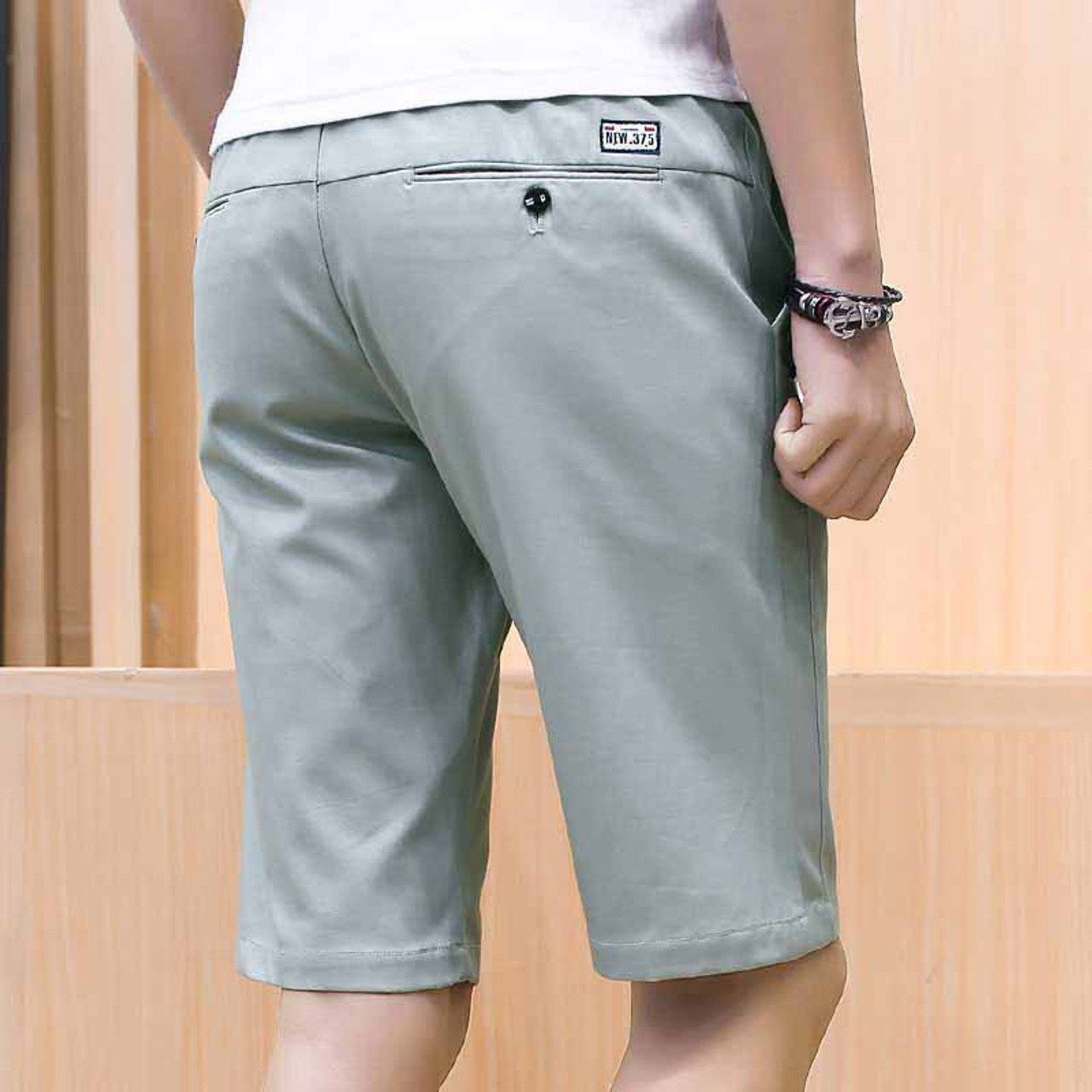 Grey short casual label print stretch waist | Mens shorts online 1008MP