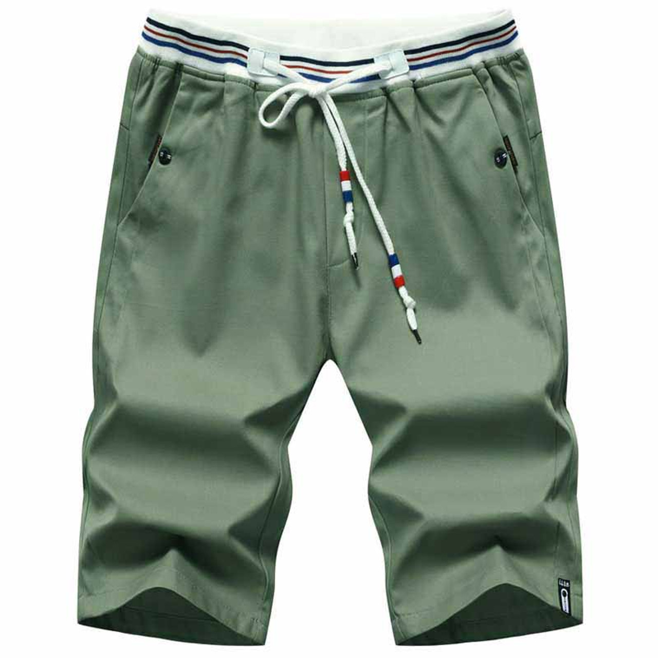 Green short casual label print stretch waist | Mens shorts online 1008MP