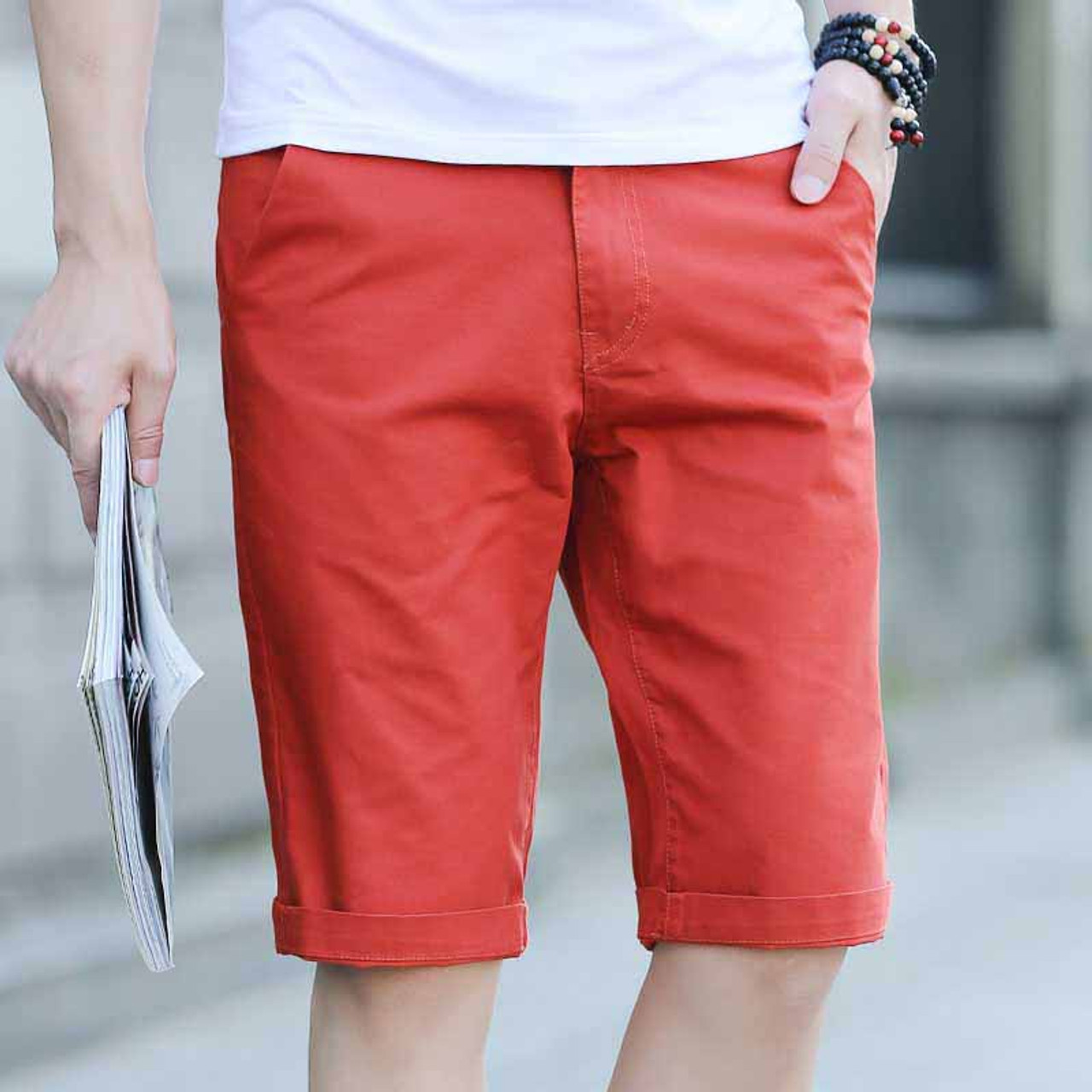Kameel Rentmeester Weigering Orange red short casual plain color zip fly | Mens shorts online 1009MP