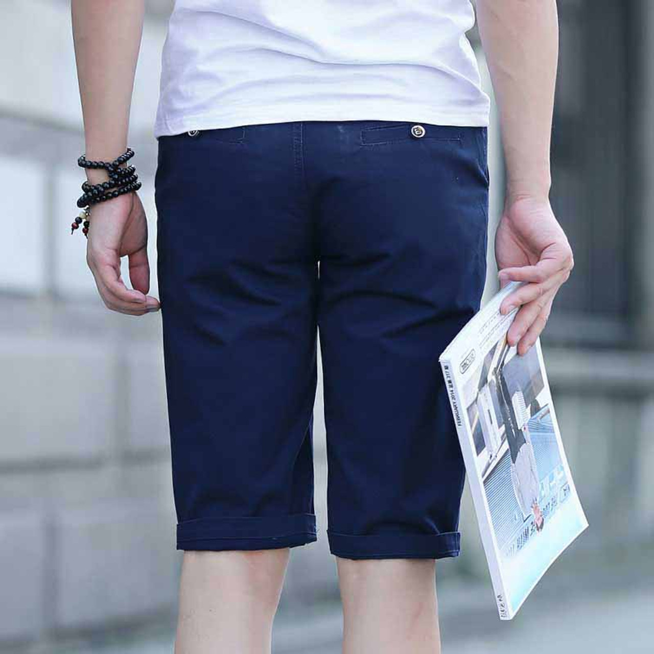 Navy blue short casual plain color zip fly | Mens shorts online 1009MP