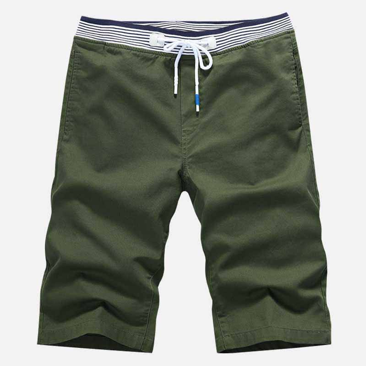 Army green short casual label print stretch waist | Mens shorts online ...