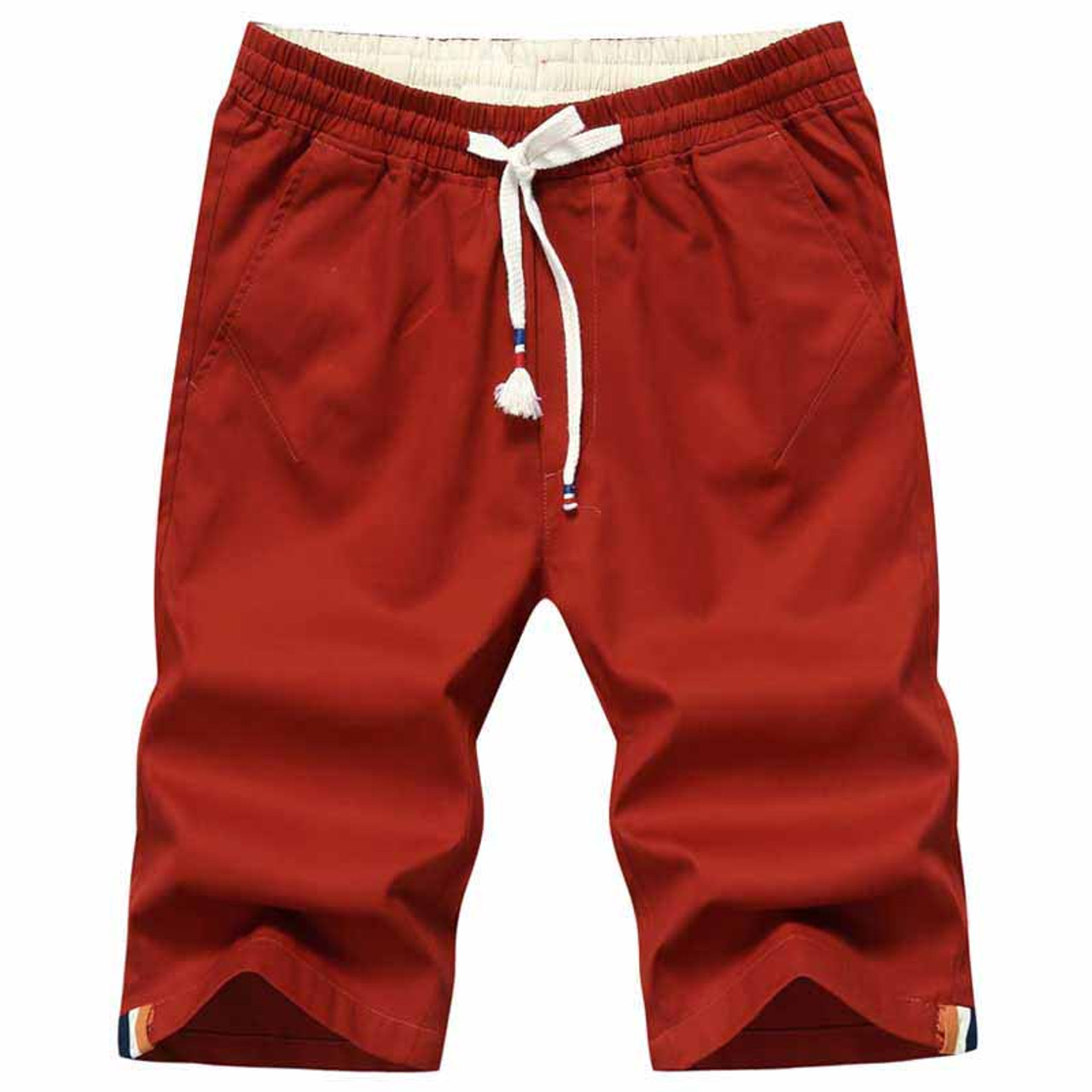 Orange red short casual color stripe elastic waist | Mens shorts online ...