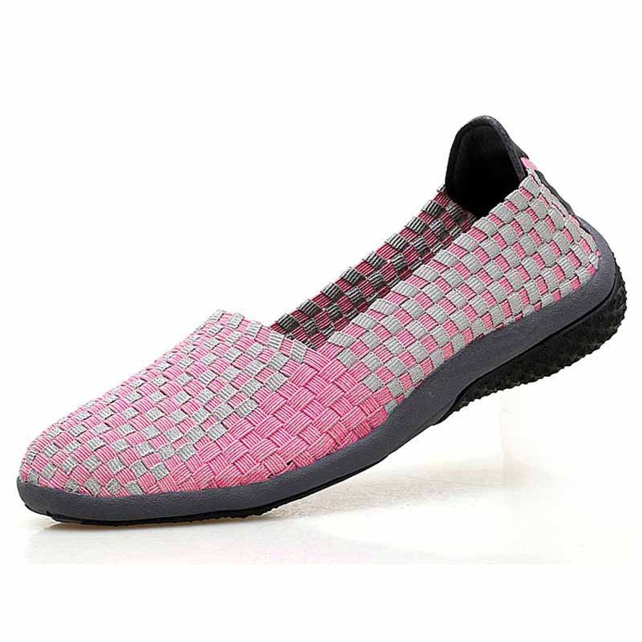 Pink check weave low cut slip on shoe sneaker | Womens sneakers shoes ...