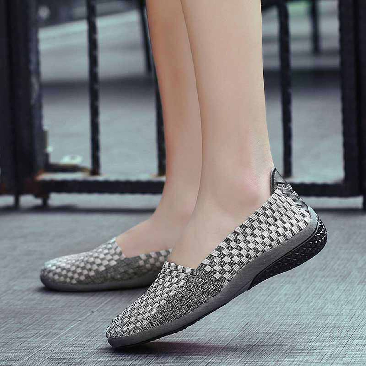 Grey Check Weave Low Cut Slip On Shoe Sneaker Womens Sneakers Shoes Online 1801ws 1190