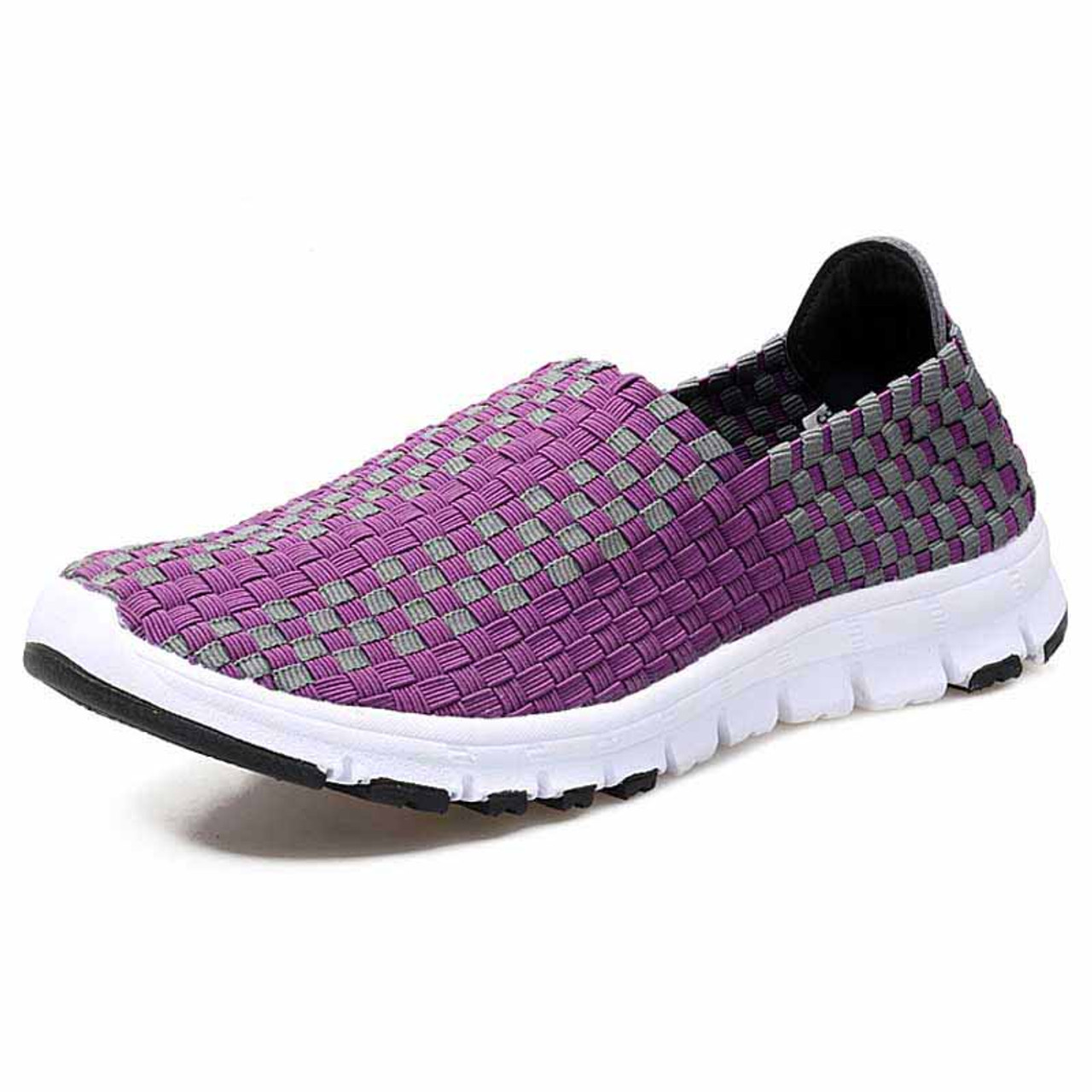 Purple check weave casual slip on shoe sneaker | Womens sneakers shoes ...