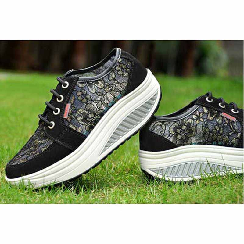 Black floral lace rocker bottom shoe sneaker Womens rocker shoes