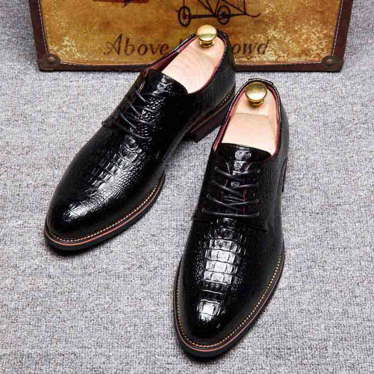 Black crocodile pattern derby lace up dress shoe | Mens dress shoes ...