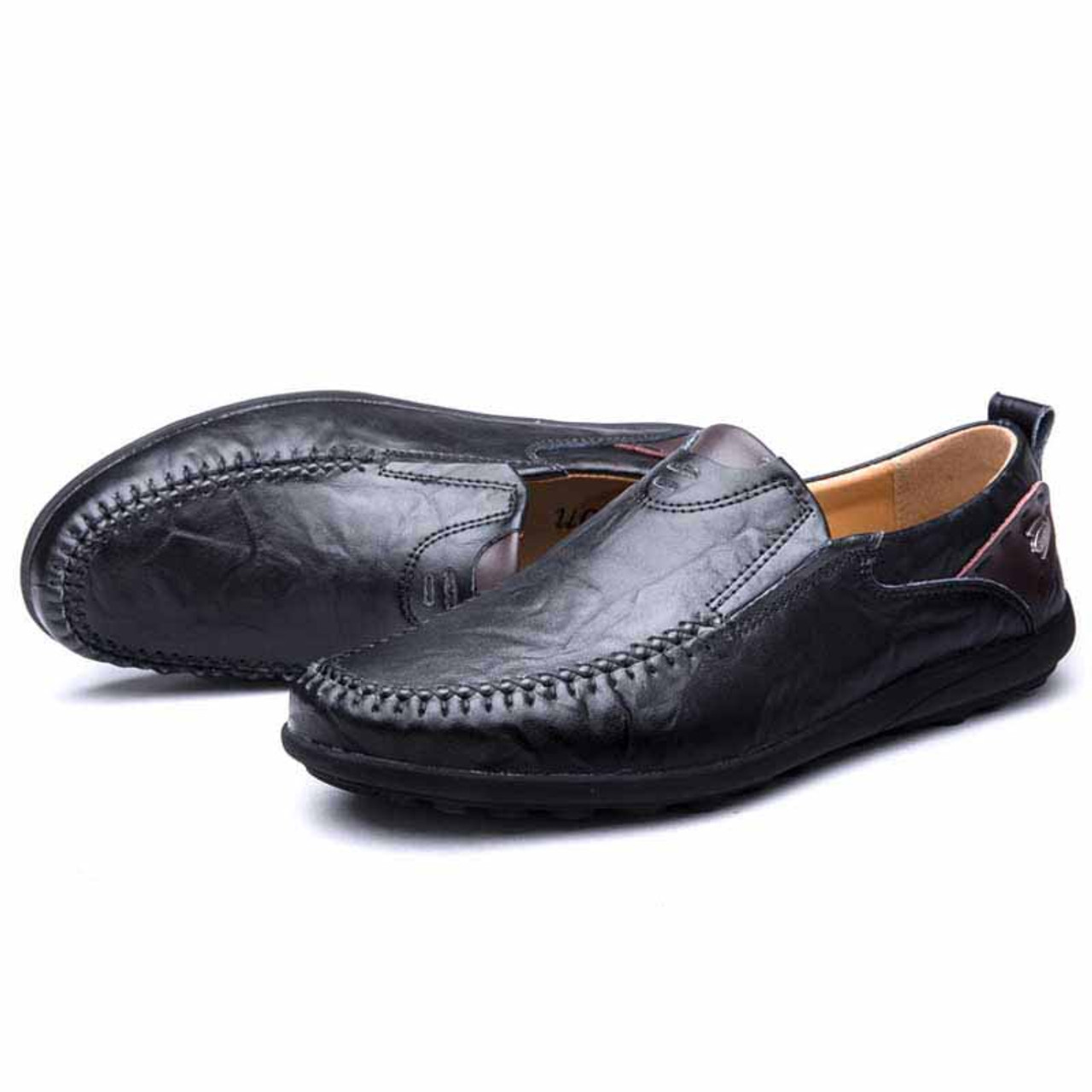 Black ornament decorated urban slip on shoe loafer | Mens shoe loafers ...