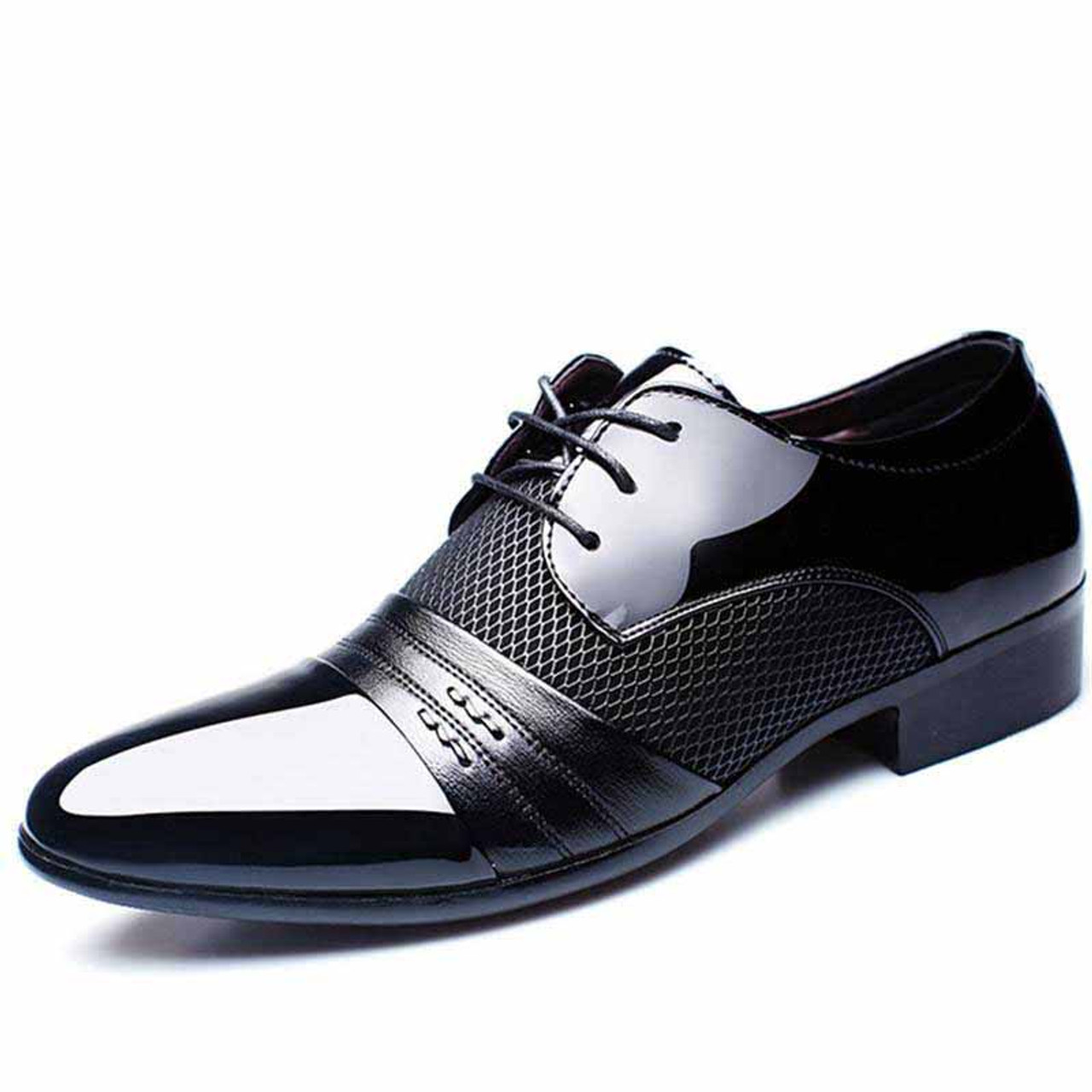 Black check pattern leather derby dress shoe | Mens dress shoes online ...