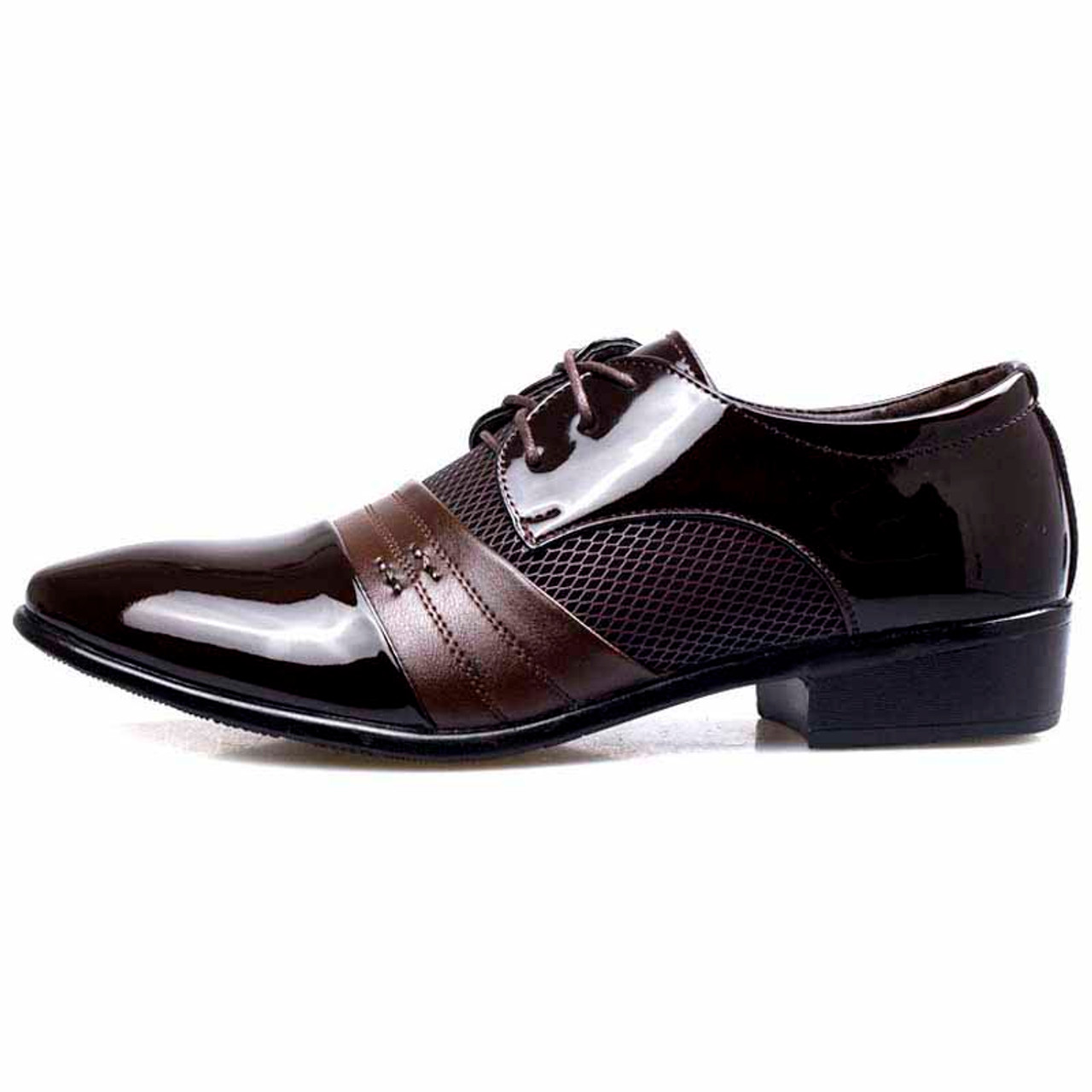Brown check pattern leather derby dress shoe | Mens dress shoes online ...
