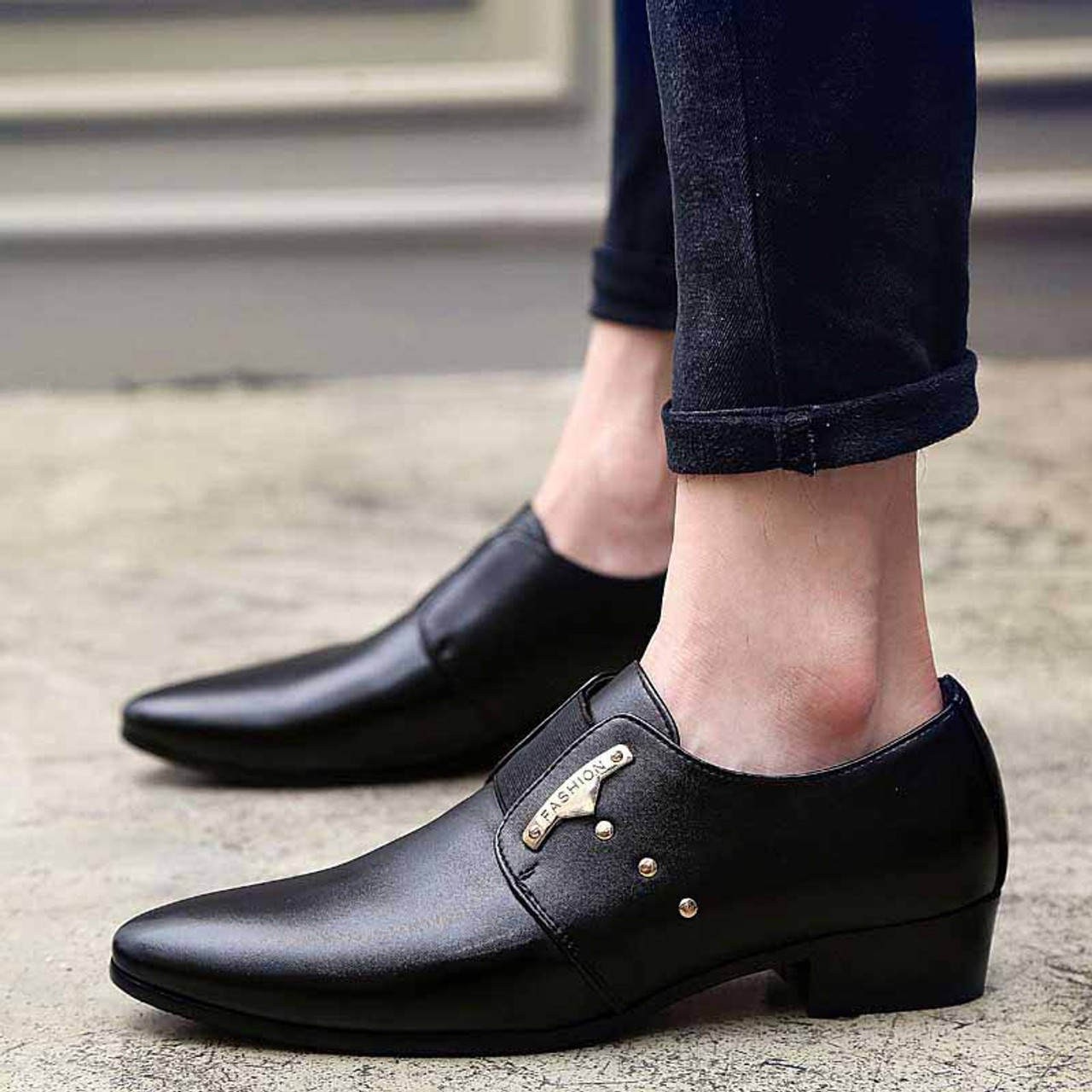 Black Rivet Decorated Slip On Dress Shoe Mens Dress Shoes Online 1353ms 9458