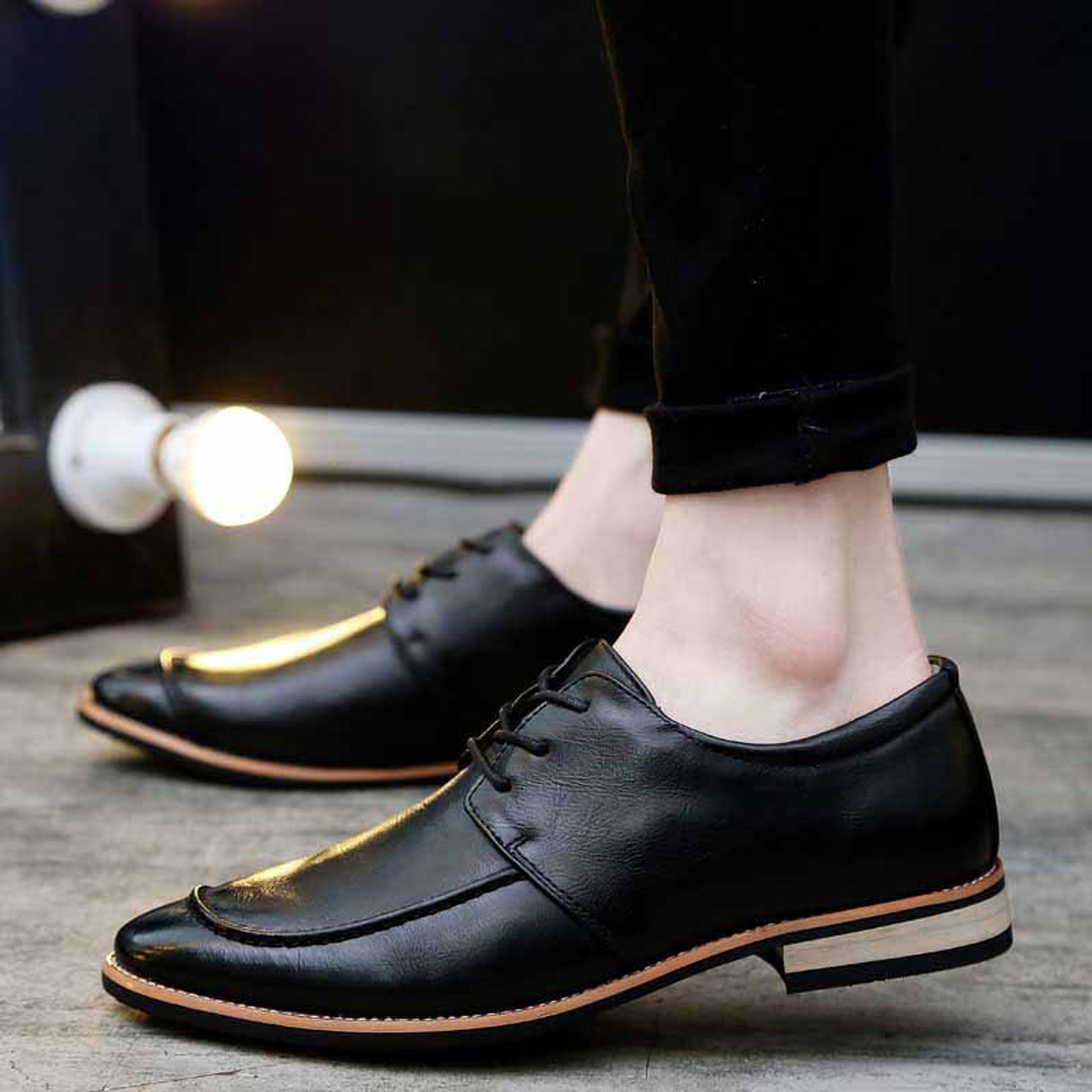 Black plain color derby lace up dress shoe | Mens dress shoes online 1357MS