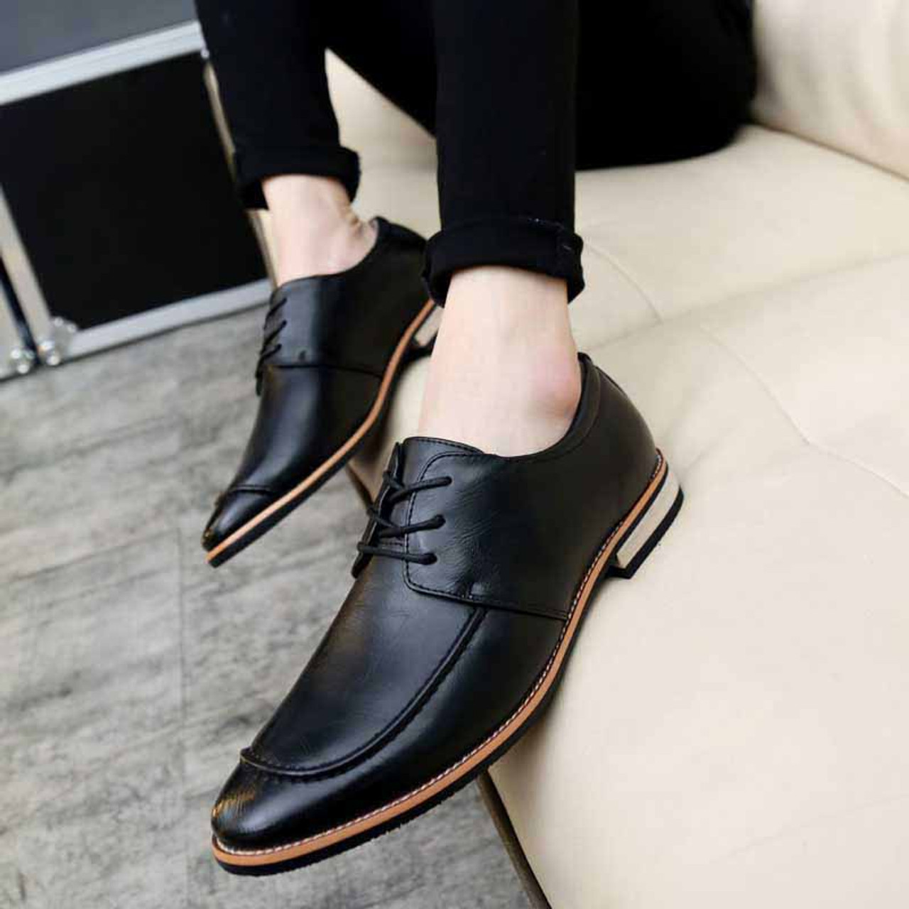 Black plain color derby lace up dress shoe | Mens dress shoes online 1357MS