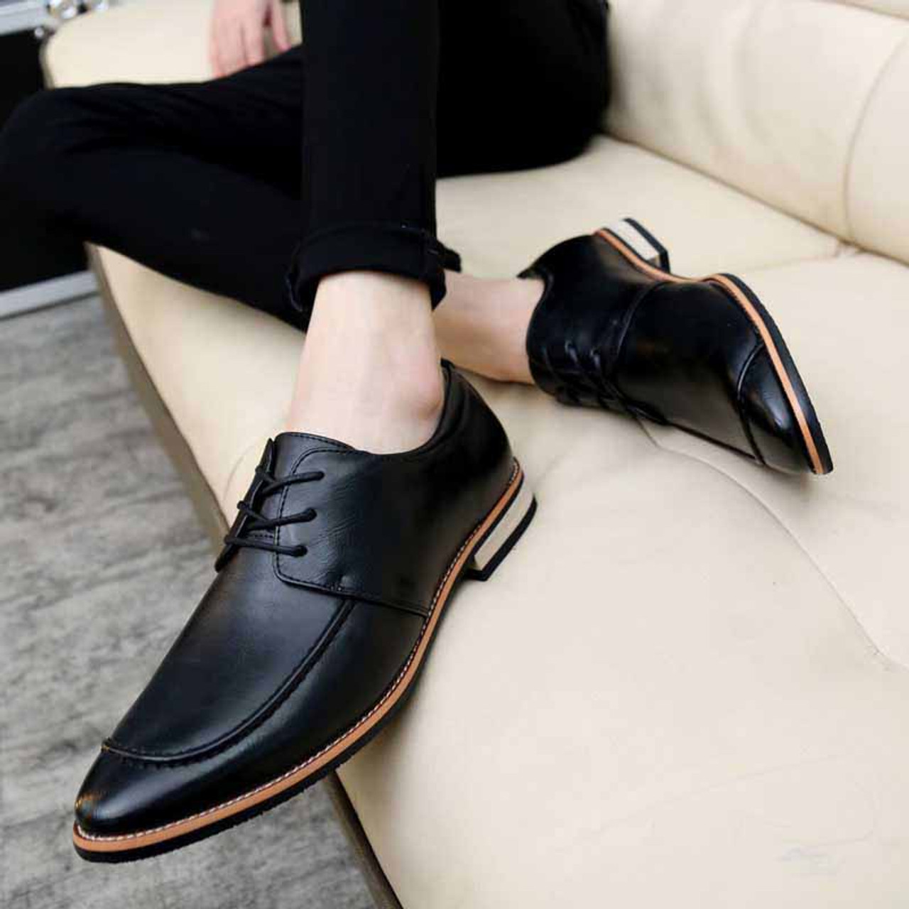 Black plain color derby lace up dress shoe | Mens dress shoes online 1357MS