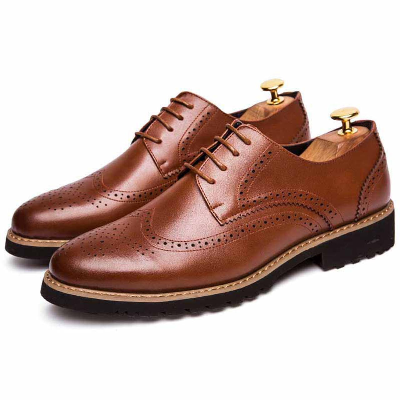 Brown retro brogue lace up derby dress shoe | Mens dress shoes online ...