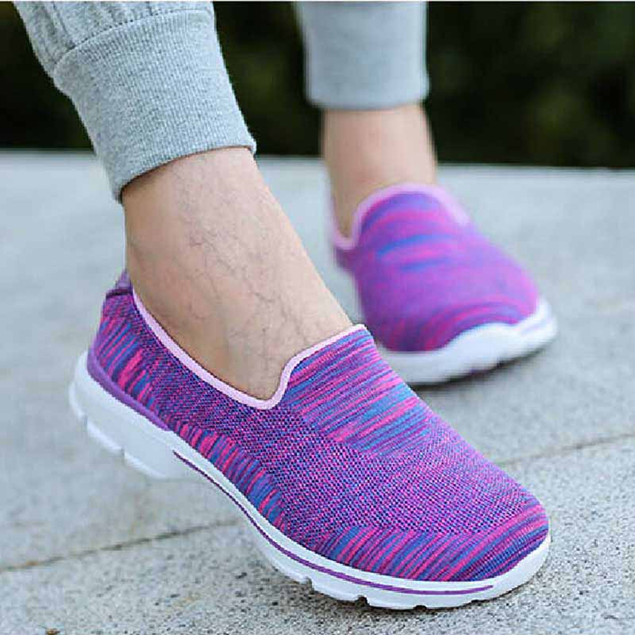 Purple stripe pattern flyknit slip on shoe sneaker | Womens sneakers ...