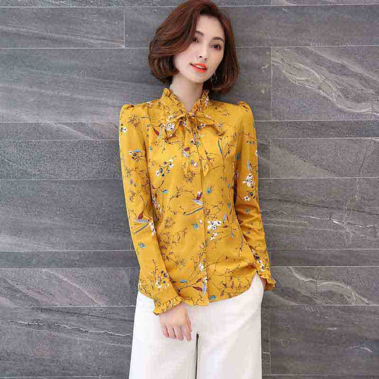 Exclusive Designer Fancy Yellow Flower Shirt For Women