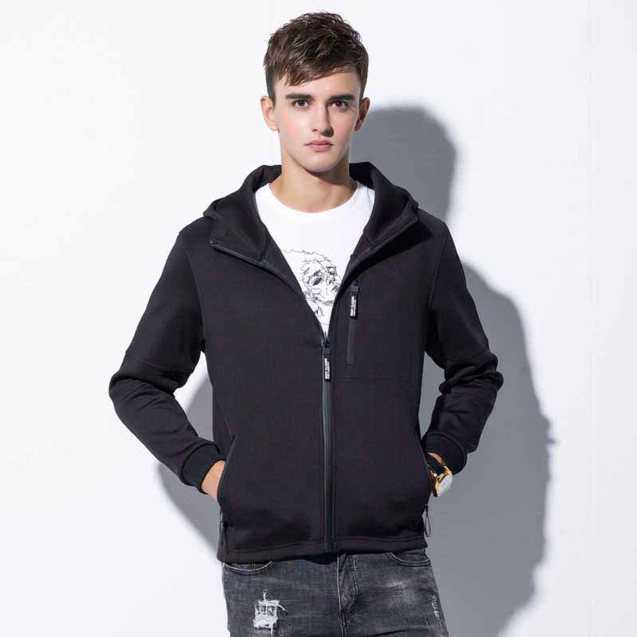 plain black jacket with hood