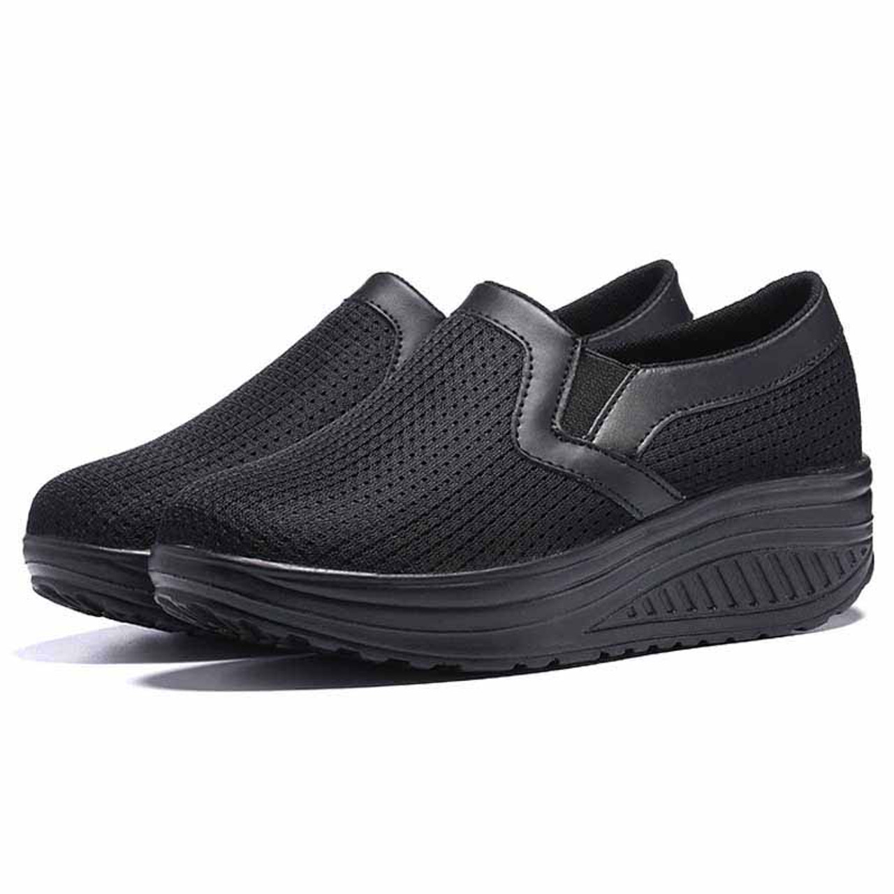 Black plain slip on rocker bottom shoe sneaker | Womens rocker shoes ...