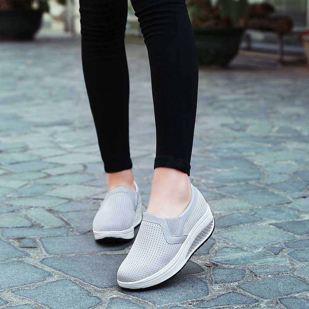 Grey plain slip on rocker bottom shoe sneaker | Womens rocker