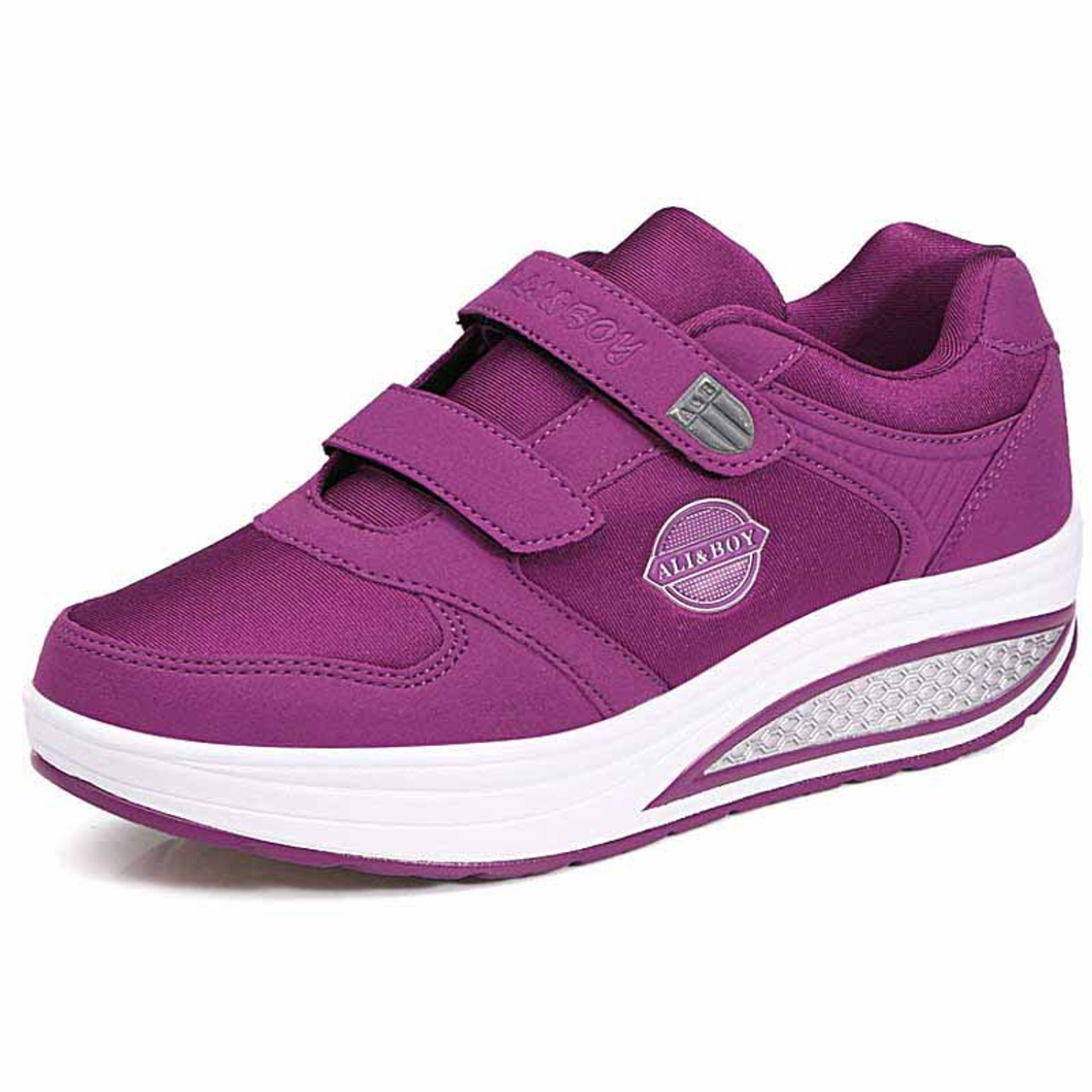 Purple double velcro rocker bottom shoe 