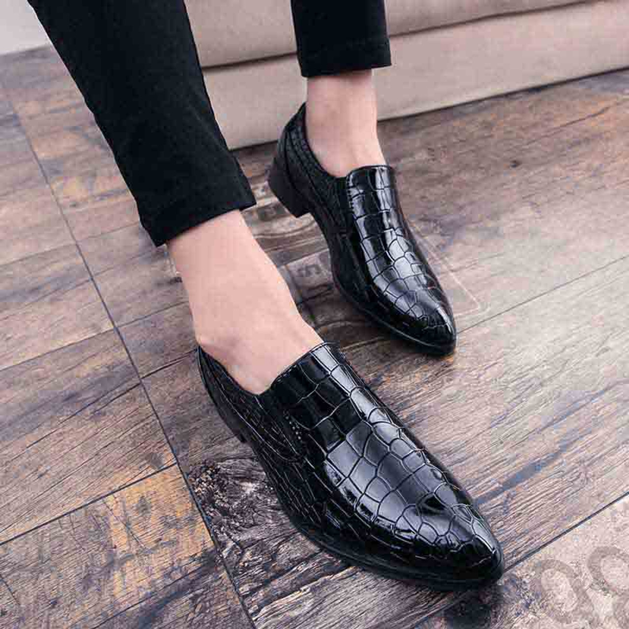 Black check patent leather slip on dress shoe | Mens dress shoes online ...
