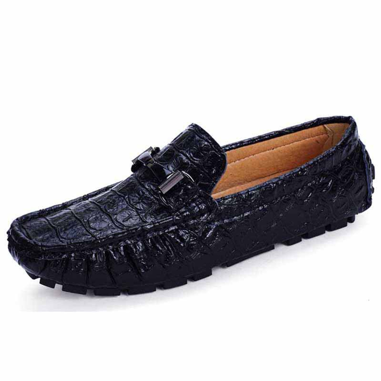 black crocodile loafers