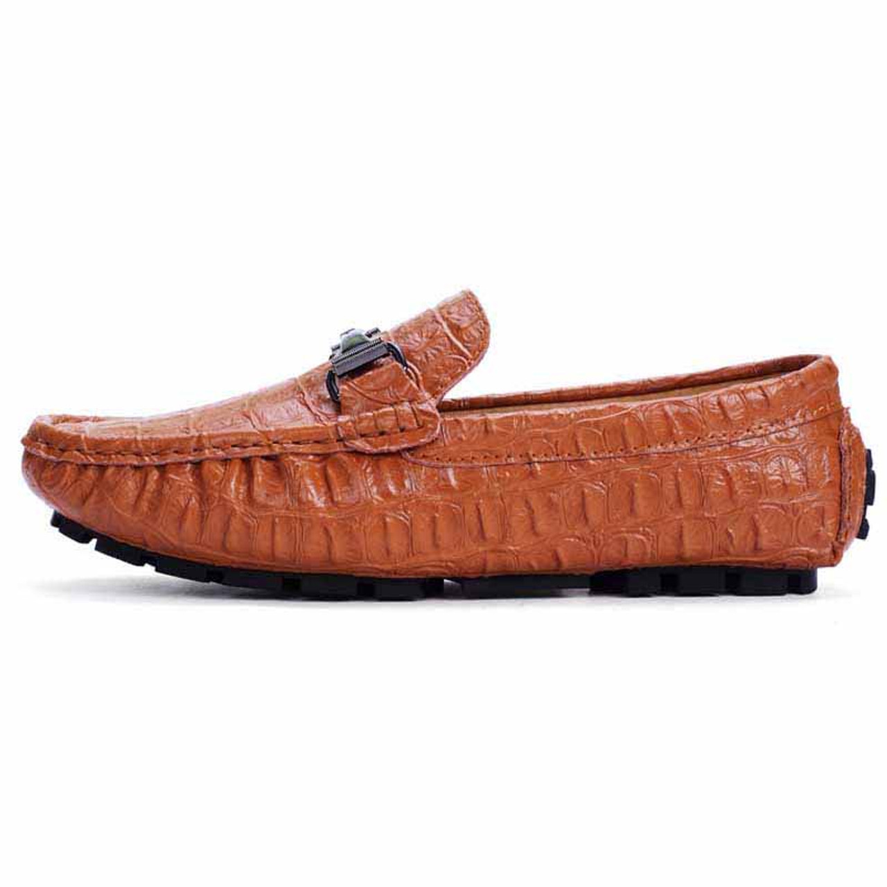 Brown crocodile pattern buckle slip on shoe loafer | Mens loafers ...