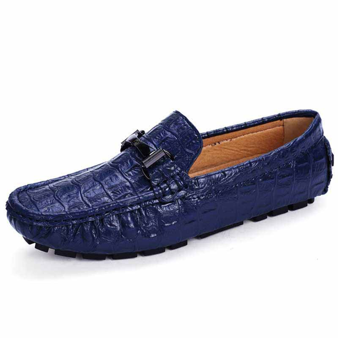 Luxury shoes for men - Tod's loafers in blue leather crocodile effect