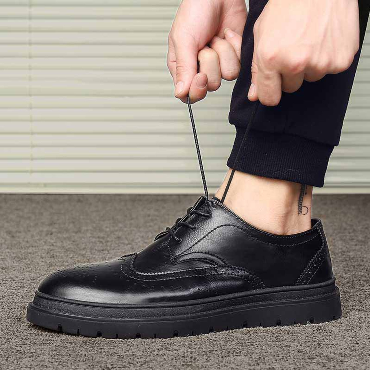 Black retro brogue leather derby dress shoe | Mens dress shoes online ...