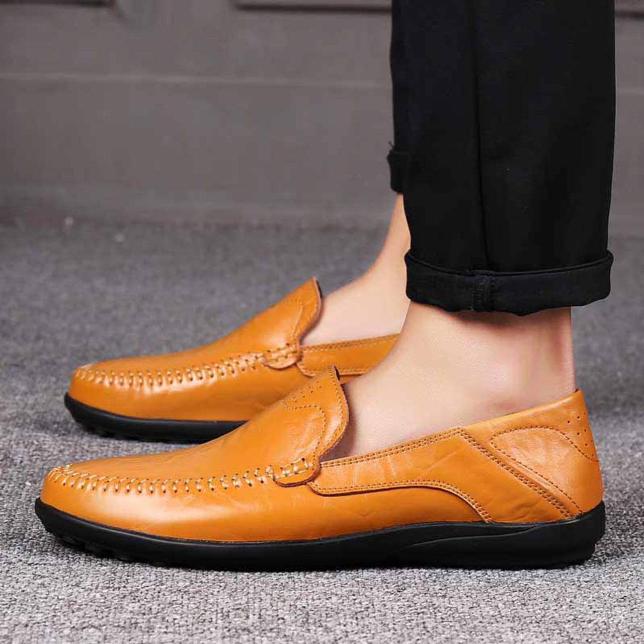 Brown crumple leather slip on shoe loafer | Mens loafers online 1414MS