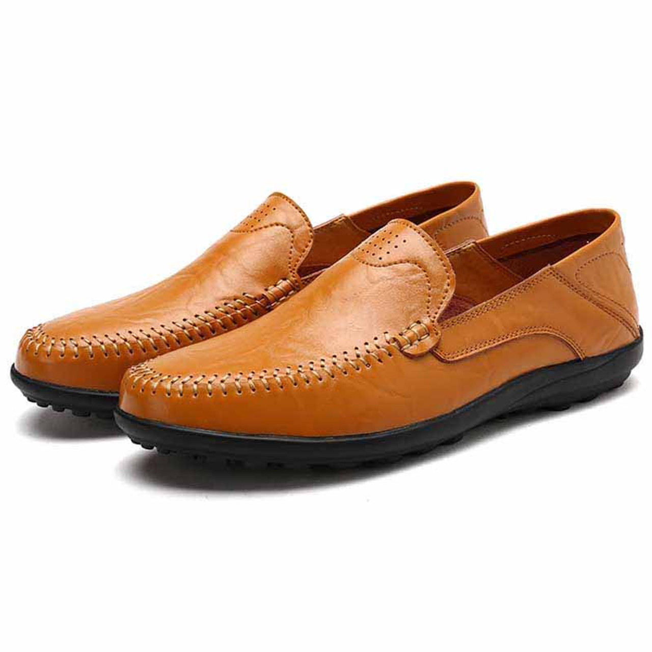 Brown crumple leather slip on shoe loafer | Mens loafers online 1414MS