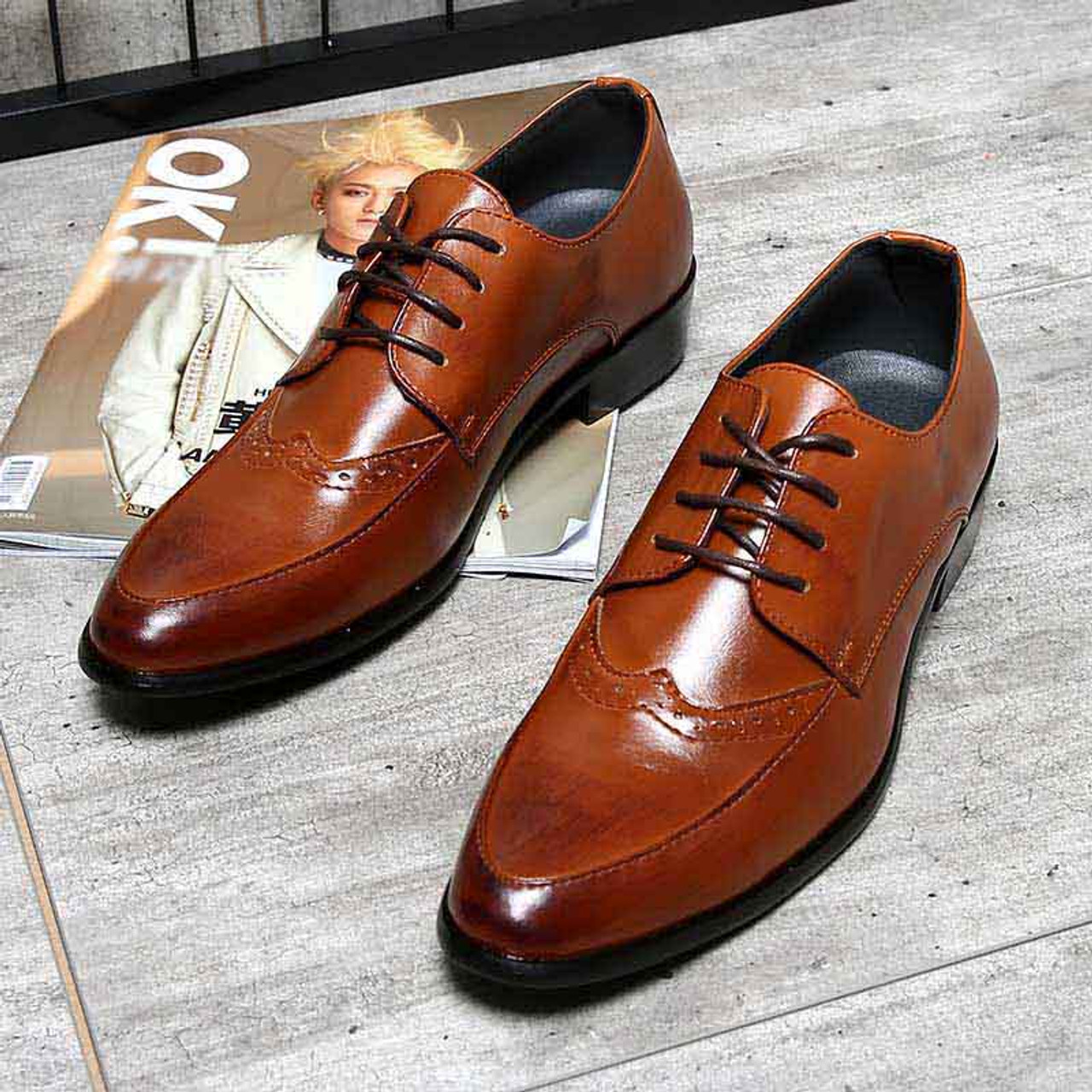 Brown retro brogue leather derby dress shoe | Mens dress shoes online ...