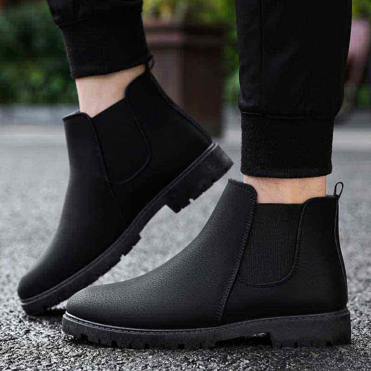 Black plain design slip on shoe boot | Mens shoe boots online 1447MS