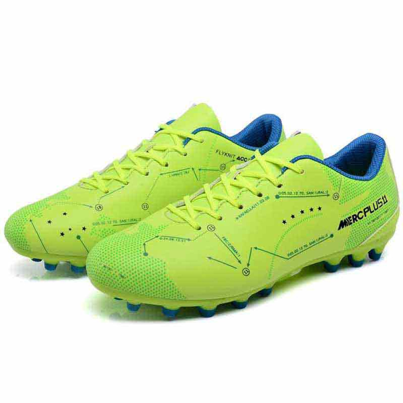 Green label text pattern print soccer shoe | Mens football